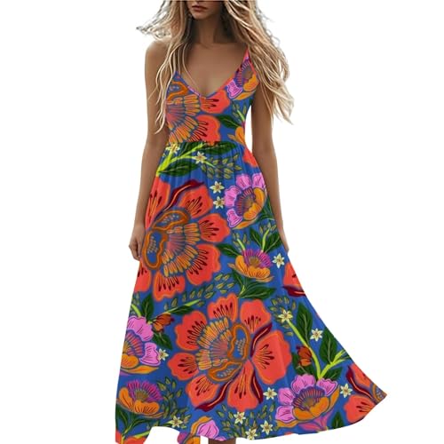 Boho Maxi Dresses for Women 2025,Plus Size Sleeveless V Neck Flowy Floral Long Dress,Fall Casual Beach Sundresses