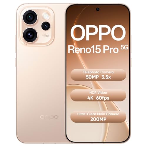 Image of OPPO Reno15 Pro 5G Smartphone 12+256GB Gold, 6.7-inch 120Hz AMOLED with Corning Gorilla Glass, 6500mAh Battery, 80W Fast Charging, 50MP & 200MP Triple Camera, MediaTek Dimensity 8450 Platform, IP69