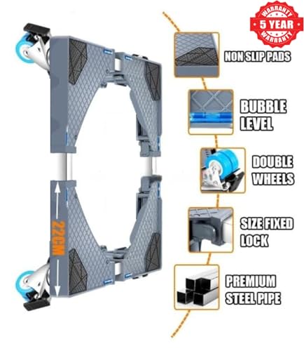 Premium Heavy Duty Adjustable Top Load Washing Machine/Refrigerator/Fridge/Dishwasher/Air Cooler Trolley/Stand with Wheels (Dark Grey)