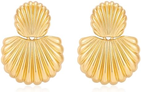 HESSAWELL Gold Shell Earrings for Women Trendy Dangle Earrings Beach Jewelry for