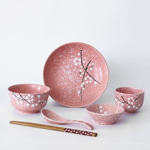 Kit de vaisselle japonaise en céramique rose pour réception
