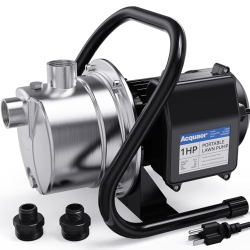 Image of Acquaer 115V Shallow Well Garden Pump, Stainless Steel, Sprinkler Water Transfer Draining Irrigation Pump 998 GPH, for Water Removal Lawn Garden,1HP Portable