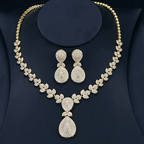 Conjunto de joyería para boda ideal como regalo nupcial de pendientes dorados y collar