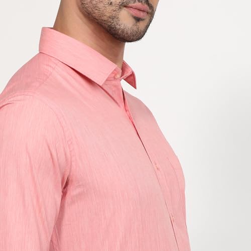 Image of Raymond Men Slim Fit Solid Pattern Pure Cotton Semi Cutaway Collar Full Sleeve Formal Shirt