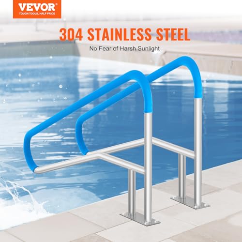 VEVOR Pool Handlauf, 2 Stück, 1395 x 810 x 100 mm, Pooleinstieg, Edelstahl mit Grundplatte für Innen-/Außenpools, Einstieghilfe, rostfreier Haltegriff mit Griffabdeckung & Zubehör für Spas