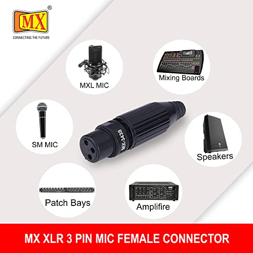 Image of MX 3 Pin XLR connector Microphone Connector pin Pure Copper Nickel Plated Pins1 for High Conductivity microphone cable connector PERENT (3 PIN BLACK, Pack of 2, Female Connector)