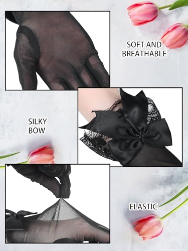Bencailor Women Lace Gloves Tea Party Wedding Short Bow Sheer Gloves Evening Elegant Accessories for Sun Protection Funeral 5