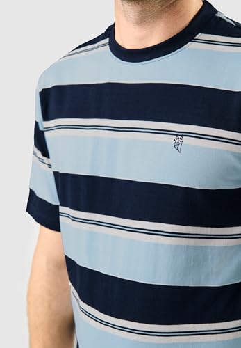 El Búho Nocturno Mens Pajama Set Short Sleeve Summer Cotton Knit Striped Pajama Set for Men, 100% Cotton, Blue 3082, L4