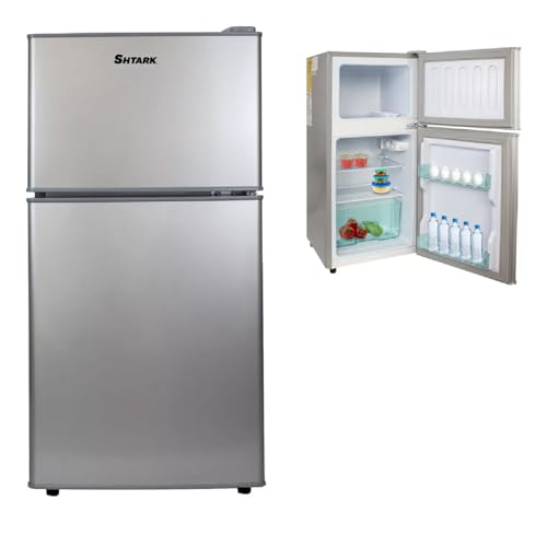 Opiniones de Refrigerador Con Congelador Abajo que Puedes Comprar On-line. 49 Shtark Frigobar Refrigerador Con Freezer | Portátil Compacto Dos Puertas Acero Inoxidable Plataforma | 86 Litros 3 Pies | Ultra Resistente | 2 colores (Plateado)