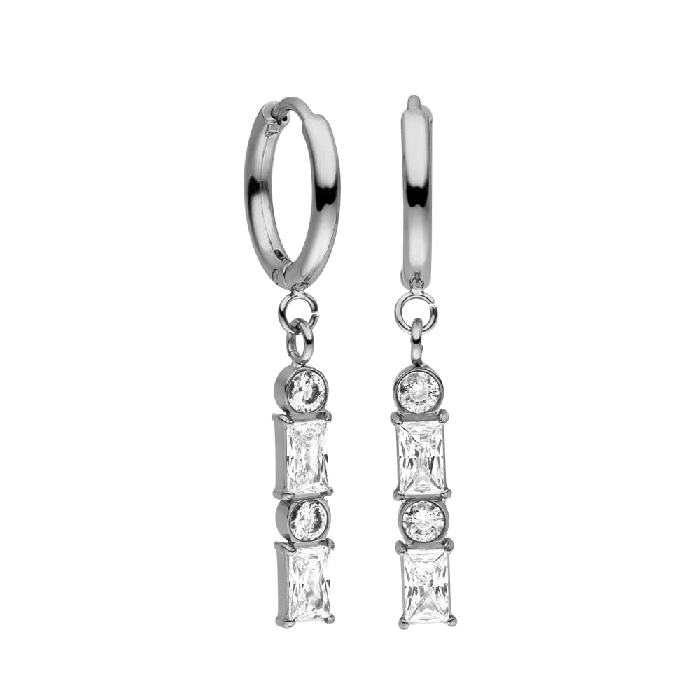PURELEI® Orecchini Powder, Orecchini con pendente da donna in acciaio inossidabile, Cerchi piccoli con pietre preziose, Diametro 14 mm, Regalo per donna