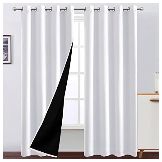 LEMOMO 100% Blackout Curtains 52 x 84 Inches Long Thermal Insulated White Curtains with Black Liner Set of 2 Panels for Nursery Room