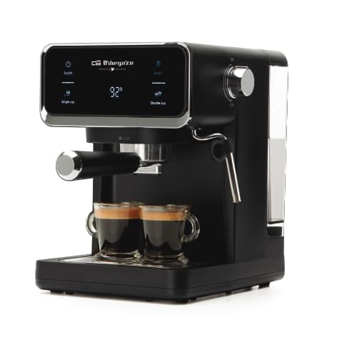 Orbegozo Cafetera Expresso EX 5300, frontal Inox, 20 bar de presión, 950 W, deposito de agua 1 Litro, negro
