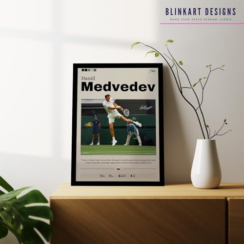 Image of BLINKART Daniil Medvedev |Tennis Player | Synthetic Wood Photo Framed Wall Hanging Poster Room & Office Bedroom Home Wall | 12x18 Inches