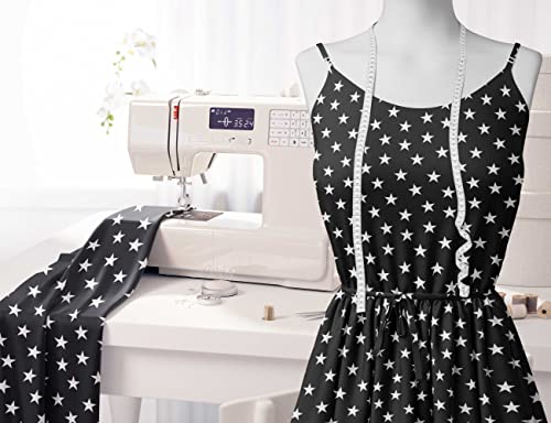 Image of Soimoi Black Poly Georgette Fabric Stars Star Print Fabric by Meter 52 Inch Wide
