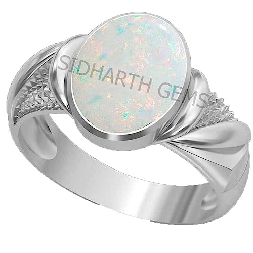 Bague en argent sterling et opale blanche véritable 7,00 carats de haute joaillerie
