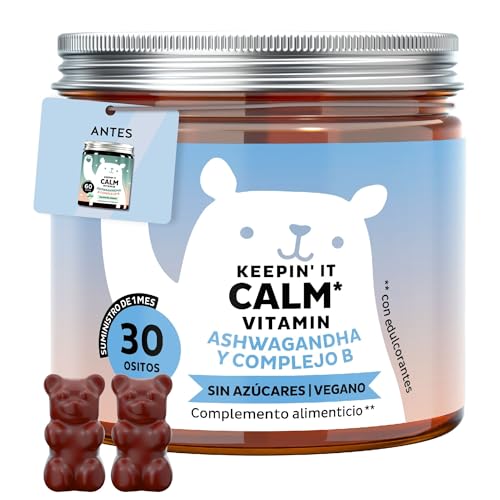 Keepin' It Calm Vitamin – Gominolas con 85 mg de ashwagandha – Complejo B con vitaminas B12, B1, B2 y B6, L-teanina – 30 unidades (1 mes) – Vegano, Sin azúcar – Bears with Benefits