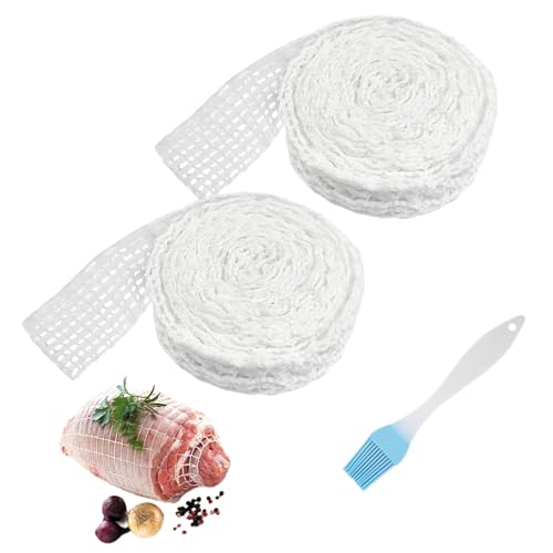 2 Rollos Malla para Cocinar,Malla Elástica para Carne 3m,Malla para Asar Carne,Malla Garbanzos para Guardar Colgar Asar Cocinar Carne Jamón,Red para Cocinar Alimentos