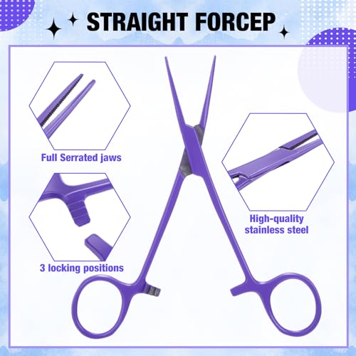 Image of BBTO Hemostat Curved and Straight Hemostat Forceps Piercing Pliers Forceps, Stainless Steel Straight and Curved Pliers, Fishing Tweezer(Lilac,2 Pcs)