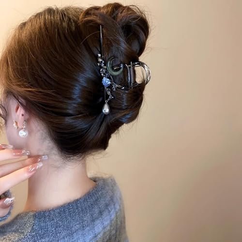 Pinza para cabello con flor y diseño de encanto lunar negro miniatura 4