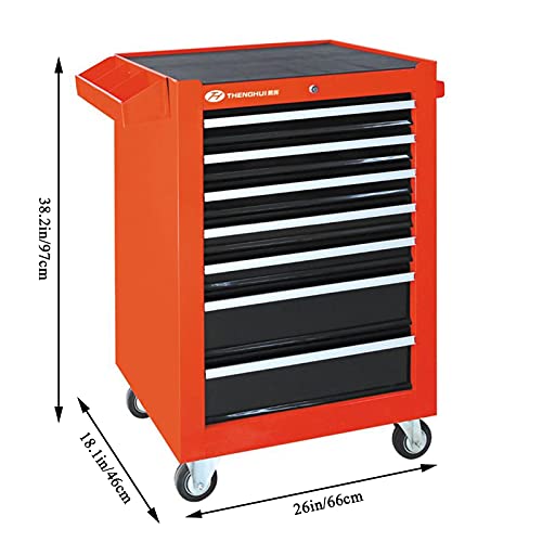 Bderkz 7 Schublade Schiebewerkzeugkiste Schwerlast Stahl Rollen Werkzeugkasten Wagen mit Rädern und Schließsystem, Perfekt Werkzeug-Organizer für Garagenlagerung, Rot – Bild 4
