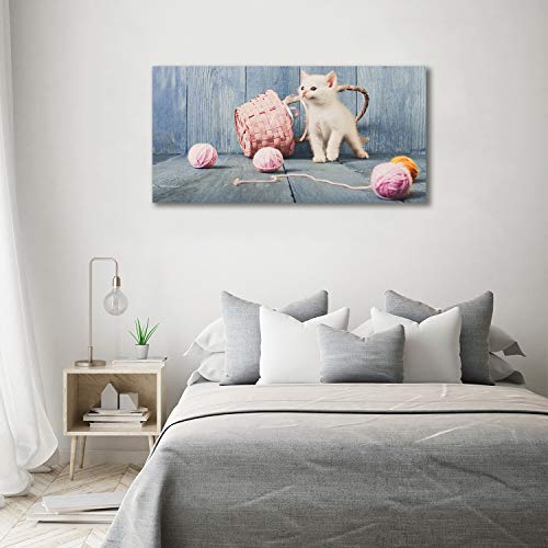 Tableau acrylique animaux chat blanc chevaux image verre plastique 140x70 - 4