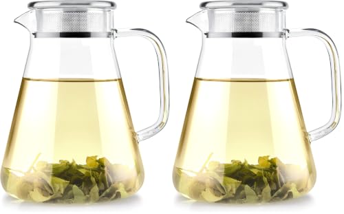 Image of Teabloom One-Touch Tea Maker, 2-in-1 Teapot and Kettle with Stainless Steel Filter Lid for Loose Tea - Stain-Free Borosilicate Glass Teapot (40 Oz) - Tea Connoisseur's Choice (Pack of 2)