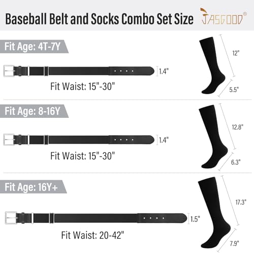 Image of Baseball Socks and Belt for Youth Adult Softball Socks Combo Elastic Waist Belt for Men Kids Boys Girls Women JASGOOD
