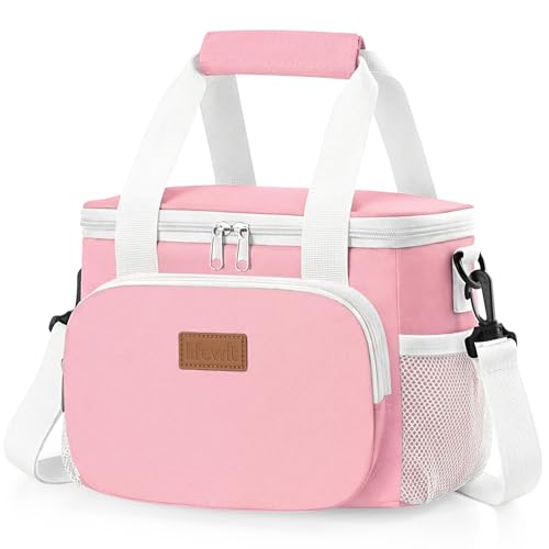 Image of Lifewit Medium Lunch Bag, Insulated Lunch Box, Soft Cooler Cooling Tote for Adult Men Women, Light Pink 12-Can (9L)