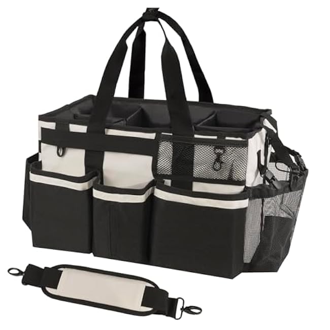 Wearable Cleaning Caddy Organizer with Handle & Shoulder Straps for Housekeepers, Under Sink & Car Cleaning Tool Organizer Bag with 4 Foldable Dividers (Green)