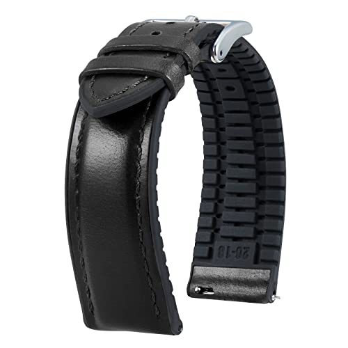 Image of BINLUN Leather Watch Band 14mm 16mm 18mm 19mm 20mm 21mm 22mm Quick Release Premium Oil Wax Leather and Breathable Silicone Hybrid Watch Bands Replacement Strap for Men Women