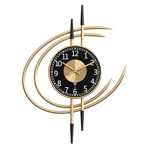 LANMOU Grande Horloge Murale Moderne Silencieuse, Pendules Murales Geante 54CM sans Tic Tac, Doré/Métal, Installation Facile sans Perçage - Décoration...