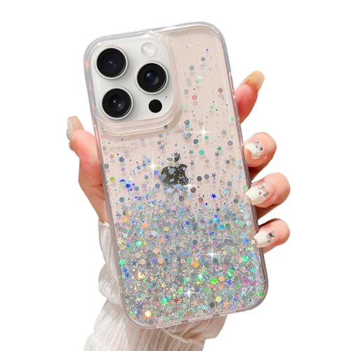 LCHULLE for iPhone 15 Pro Max Case Girls Women Glitter Bling Clear Cover Cute Crystal Slim Fit Bumper Silicone Case for iPhone 15 Pro Max 6.7inch 2023,Clear