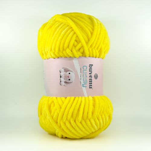Image of Cuddly Velvet Chenille Yarn, Super Soft Fluffy Bulky for Knitting Crocheting Crafting Blanket Amigurumi, Durable for Shedding, 3.53 Ounces (100 Gram) 109 Yards (100 Meters) (Bright Yellow)