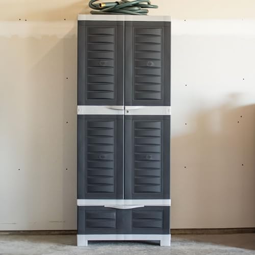 Image of Sunnydaze 57 inch Garage Storage Cabinet with Locking Doors & Shelves, Charcoal