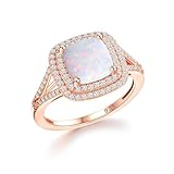 RANDES Cushion Cut Opal Engagement Ring 925 Sterling Silver 3 Carat Created Gemstone October Birthstone Opal Rings for Women Size 7