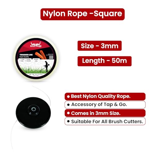 Image of Balwaan Krishi Trimmer Line | Nylon Rope Bundle for Brush Cutter| Accessory of Tap n Go | Grass Cutter, Trimmer, Tap n Go | Suitable for All Types of Brush Cutters (Square, Pack of 1)|NRS-350 (White)