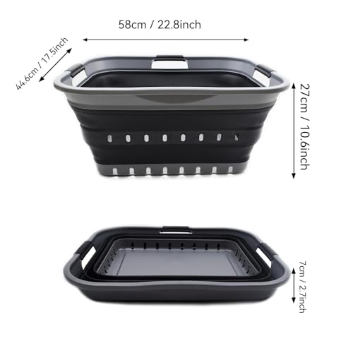 Image of SAMMART 42L (11 gallon) Collapsible Plastic Laundry Basket - Foldable Pop Up Storage Container /Organizer - Portable Basket - Space Saving Hamper /Basket (2, Grey /Black)