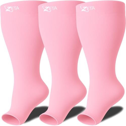 Image of Zeta Wear Plus Size Compression Socks for Women and Men, Wide Calf Knee-High 15-19 mmHg Graduated Support, Easy-On Cuff, Fits Calves to 26 inch / 66 cm