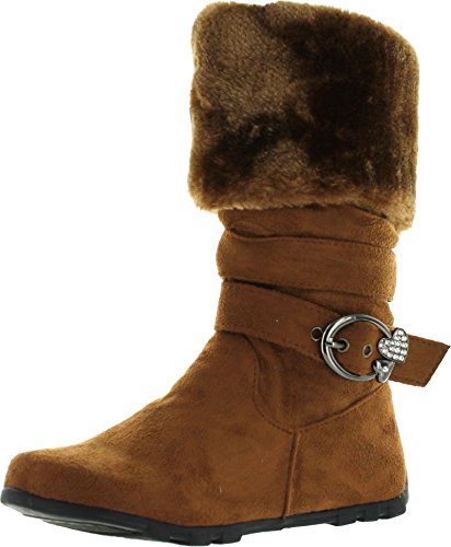 Rosegirl Diamond New Girls Slouch Comf Tall Midcalf Suede Winter Boots Shoes,Camel C01,12