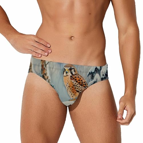 In Snowscape Kestrel Mens Swim Briefs Bikini Swimwear Print Beach Shorts Sexy Swimsuit XL