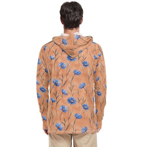 Rustic Cornflower Terracotta Mens Sun Hoodies Shirts Long Sleeve Sailing Shirts UPF 50 + Beach Shirt S3