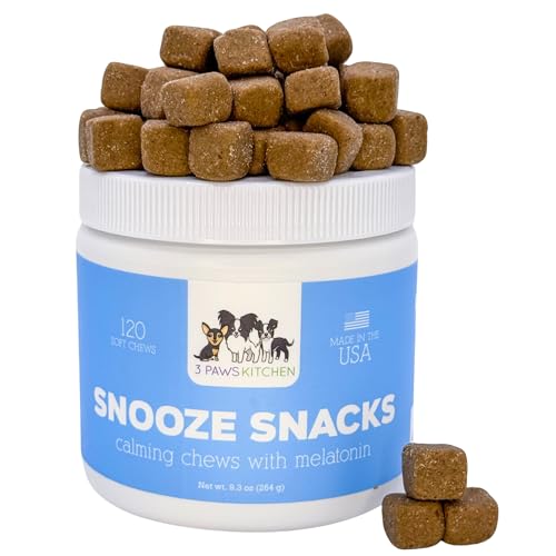 3 Paws Kitchen Snooze Snacks - Calming Chews for Dogs with Melato...