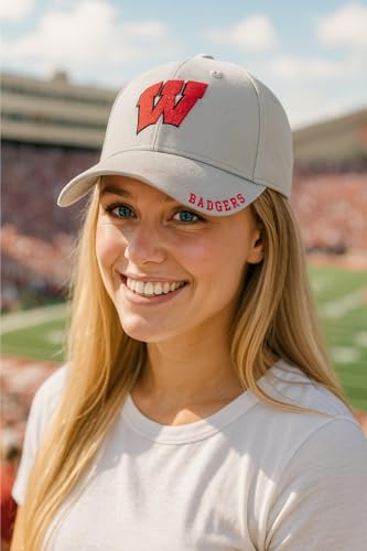 Gorra deportiva ajustable Wisconsin gris/roja bordada miniatura 4