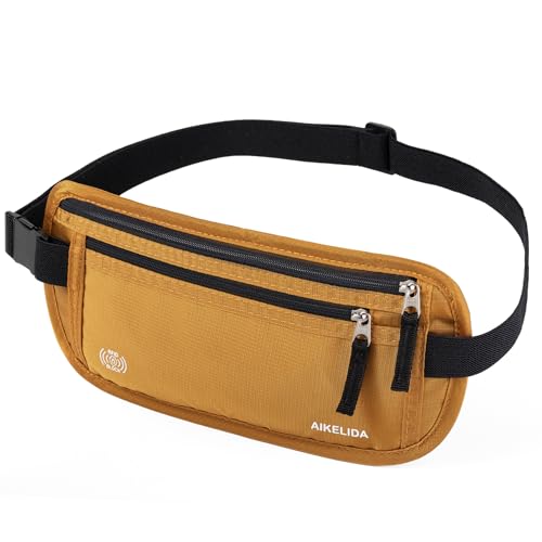 Image of RFID Blocking Money Belt - Passport Holder & Travel Wallet, Slim Hidden Fanny Packs for Women Men - Gold
