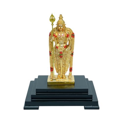 Image of Gold Plated Murugan Swami Idol for Home Temple & Pooja Room | Decorative Spiritual Showpiece for Office Desk & Devotional Gift