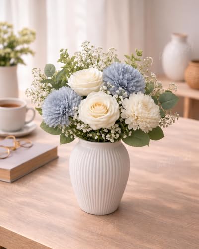Image of Divyakosh Artificial Flowers for Home Decoration, Flora for Decor | Artificial Flowers for Vase (VASE NOT Included) Home Decor Items, Artificial Grey Dahlia & Rose Flowers Bunch for Vase |