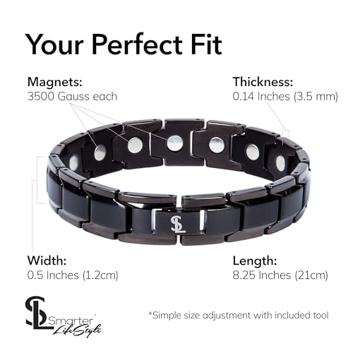 Smarter LifeStyle Elegant Titanium Magnetic Bracelet for Men And Women- Adjustable Bracelet Length with Sizing Tool for Perfect Fit, Women Mens Bracelet (Black) - Thumbnail 3
