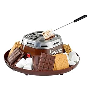 Nostalgia Tabletop Indoor Electric S’mores Maker – Smores Kit With Marshmallow Roasting Sticks and 4 Trays for Graham Crackers, Chocolate, and Marshmallows – Movie Night Supplies – Brown