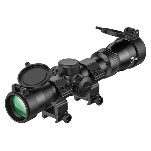 CVLIFE 2-7x32 Crossbow Scope - Red Green Illuminated Crossbow Scopes for Hunting 20-100 Yards - 250-450 FPS Ballistic Rangefinder Etched Glass Reticle Optic with 20mm Scope Rings
