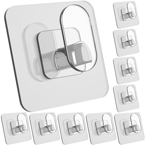Image of ELMVIA Self Adhesive Hooks /Wall Hangings Hook /Waterproof Hooks for Wall Without Drilling Heavy Duty Bathroom Kitchen Towel Wall Hooks for Hanging Strong Coat (10, Nail Hook)